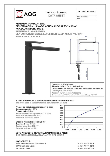 Смеситель AQG Alpha 01ALP120NG на столешницу черный матовый - фото 2