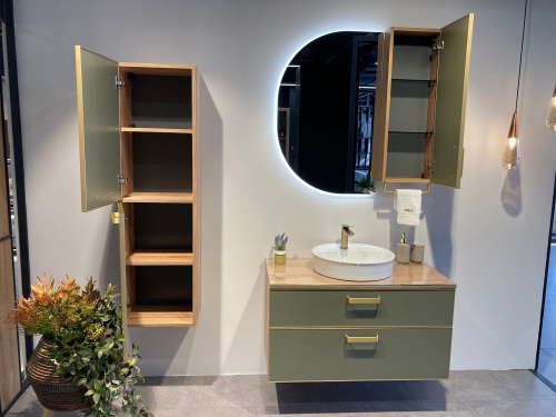 Шкаф-пенал Orka Salerno 3005749 30х16х85 подвесной цвет зеленый матовый/светло-коричневый - фото 5