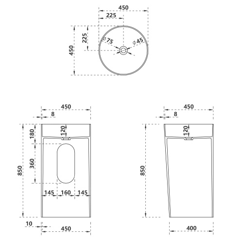 Раковина из искусственного камня Abber STEIN AS2506-H 45х45 напольная цвет белый матовый без отверстий под смеситель - фото 5