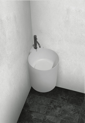 Раковина из искусственного камня Abber STEIN AS2625 42х42 подвесная цвет белый матовый без отверстий под смеситель - фото 2