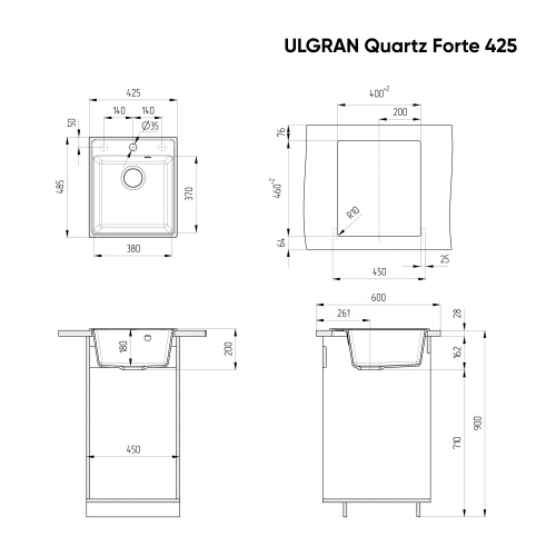 Кухонная мойка Ulgran Quartz Forte 425-04 43х49 цвет серый поверхность матовая - фото 2