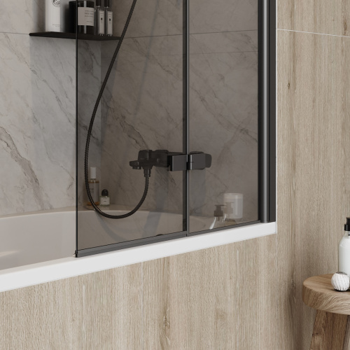 Шторка на ванну Teymi Anni T00278 80х140 стекло тонированное профиль черный ориентация универсальная - фото 5