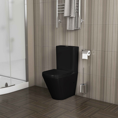 Унитаз напольный с бачком Grossman Санфаянс GR-4450BMS черный матовый с сиденьем микролифт безободковый каскадный смыв - фото 5