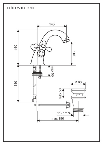Смеситель Emmevi Deco Classic 12013/CR на раковину хром - фото 2