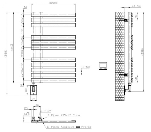 Полотенцесушитель Boheme Venturo 721-G 50х90 электрический золото - фото 2