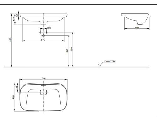 Раковина керамическая Toto LW3717HY#XW 75х45 полувстраиваемая цвет белый без отверстий под смеситель - фото 3