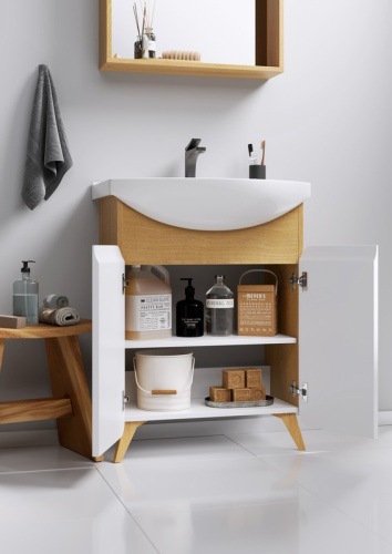 Тумба под раковину Aqwella Y BAS0106DZ 60х33х82 напольная цвет белый/коричневый - фото 3