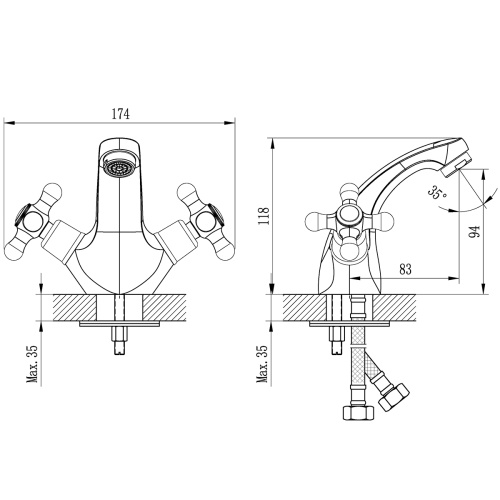 Смеситель Rossinka H H02-61R на раковину хром - фото 3