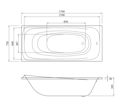 Ванна акриловая C-Bath CBQ012001 170х75 пристенная прямоугольная - фото 5