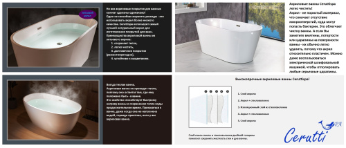 Ванна акриловая Cerutti SPA CT9975 157х77 отдельностоящая овальная с ножками - фото 3