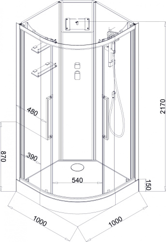 Душевая кабина Acquazzone Bogema 100 100х100 четверть круга с крышей ориентация универсальная - фото 3