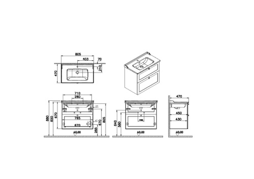 Тумба с раковиной Vitra Root Classic 68874 80х47х67 подвесная цвет темно-синий матовый - фото 2