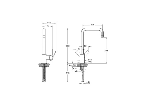 Смеситель Vitra Flo S A42103EXP на мойку хром - фото 2