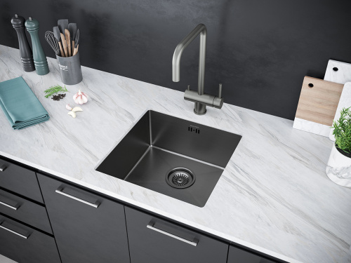 Кухонная мойка Paulmark GERBERG 44 UNI PM214444-GM 39х39 цвет вороненая сталь - фото 3