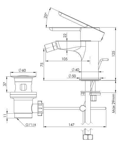 Смеситель Mariani Winter A14493WN12 на биде черный - фото 2