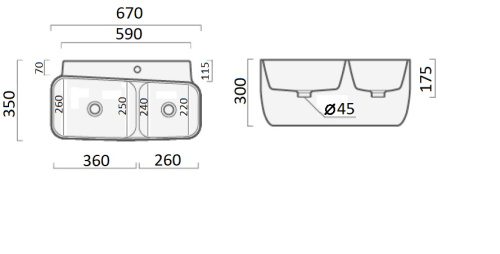 Раковина из сантехнического фарфора Cerutti SPA CT9282 67х35 подвесная цвет белый 1 отверстие под смеситель - фото 3