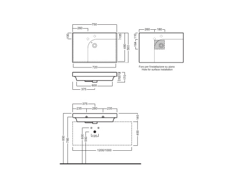 Раковина из санфаянса Hatria GRANDANGOLO YXF801 75х50 подвесная цвет белый - фото 3