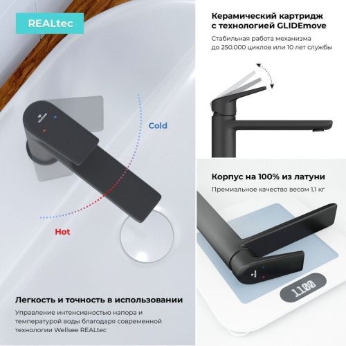Смеситель Wellsee ICON! for life 182302000 на раковину черный - фото 4