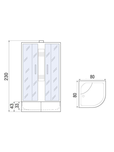 Душевая кабина River NARA Б/К XL 80/43 MT -10000006205 80х80 четверть круга без крыши ориентация универсальная - фото 2