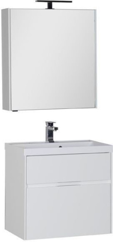 Комплект мебели: тумба с раковиной + зеркало-шкаф Aquanet Латина 00180123 70x45x140 напольный/подвесной цвет белый - фото 2