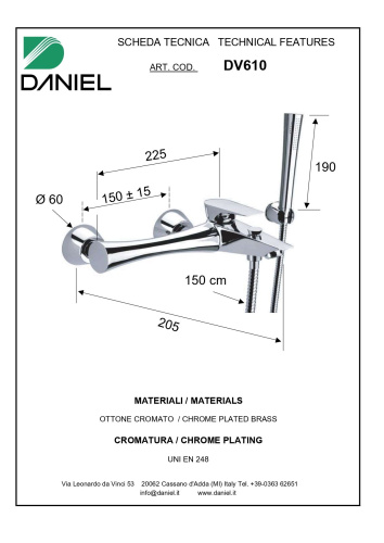 Смеситель для ванны Daniel Diva DV610-CR настенный хром - фото 2