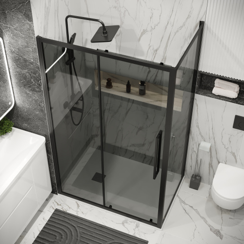 Душевая перегородка Grossman Cosmo 200.K33.02.90.21.10 90х195 стекло тонированное профиль черный матовый - фото 5