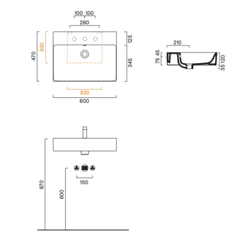 Раковина керамическая Catalano Premium 60 см 220600001 подвесная цвет белый без отверстий под смеситель - фото 2
