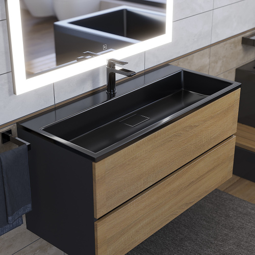 Раковина из литьевого мрамора Uperwood Barsa 3939193465 100х45 полувстраиваемая цвет черный - фото 2