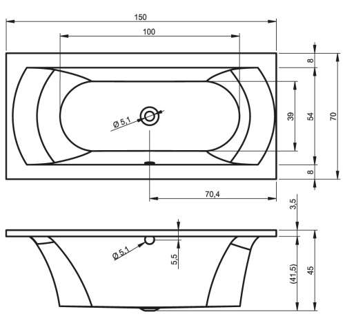 Ванна акриловая Riho B049001005 Ванна LIMA Ванна 150x70 RIHO B049001005 150х70 пристенная прямоугольная без ножек - фото 3