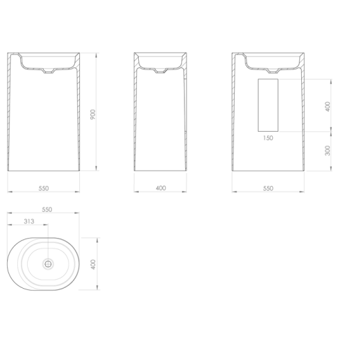 Раковина из композита Knief Glow 55 см 0600-063-01 напольная цвет белый матовый без отверстий под смеситель - фото 2