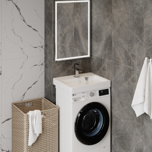 Раковина из литьевого мрамора Teymi Kati Pro T50411 60х49 над стиральной машиной цвет белый 1 отверстие под смеситель - фото 3