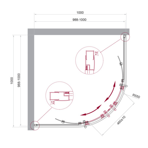 Душевой уголок BelBagno UNO-195 UNO-195-R-2-100-C-Cr 100х100 стекло прозрачное профиль хром глянцевый без поддона - фото 2
