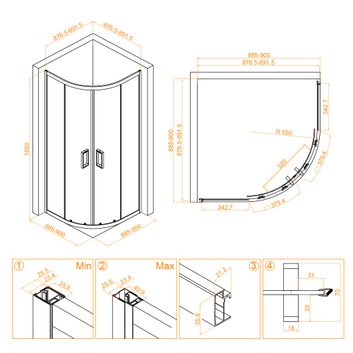 Душевой уголок RGW Classic 32095499-14 90х90 стекло прозрачное профиль черный без поддона - фото 5