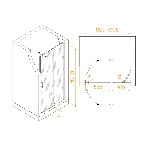 Душевая дверь RGW Hotel 350601410-11 100х200 стекло прозрачное профиль хром глянцевый - фото 2