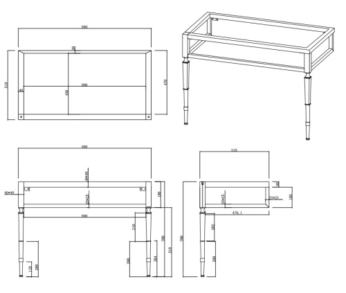 Консоль под раковину Armadi Art Vogue 890-CR 98х51х70 подвесная цвет хром - фото 2