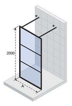 Душевая перегородка Riho GRID G004035121 140х200 стекло прозрачное профиль черный