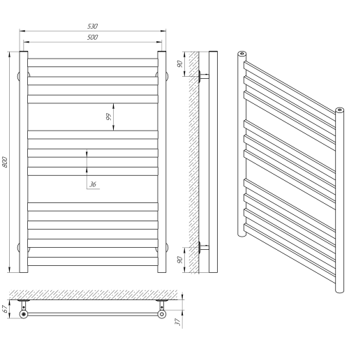 Полотенцесушитель Indigo Slim  LSLW80-50 53х80 водяной хром - фото 4