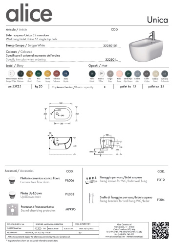 Биде Alice Unica 32250101 подвесное - фото 3