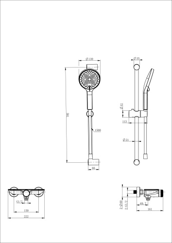 Душевой гарнитур со смесителем Wonzon & Woghand WW-B2052-A-CR настенный хром - фото 2