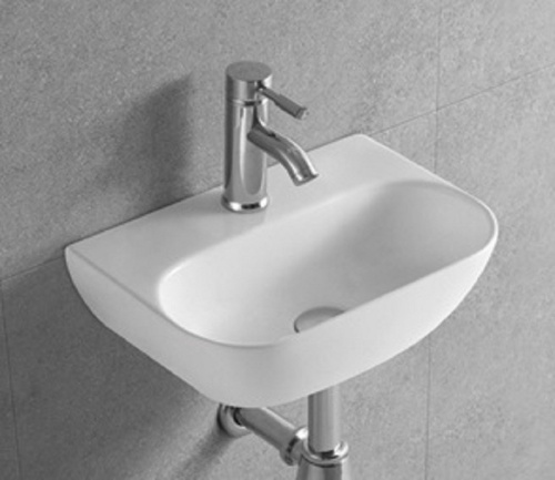 Раковина из санфаянса CeramaLux 78401 43х30 подвесная цвет белый 1 отверстие под смеситель - фото 2