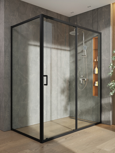 Душевой уголок Orange E23-16090TB 161х89 стекло прозрачное профиль черный без поддона - фото 4
