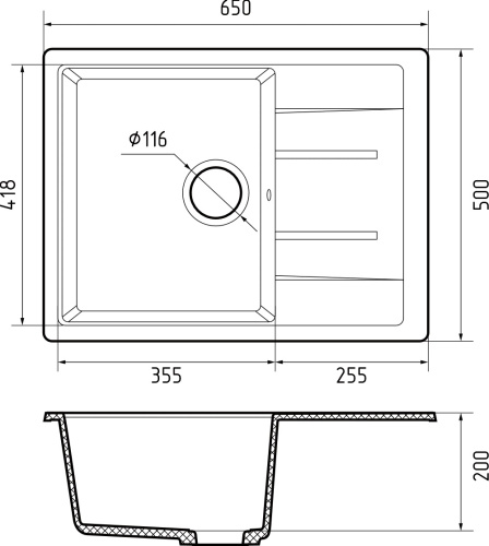 Кухонная мойка Granfest Quadro Q-650L серый 65х50 цвет серый поверхность матовая - фото 3