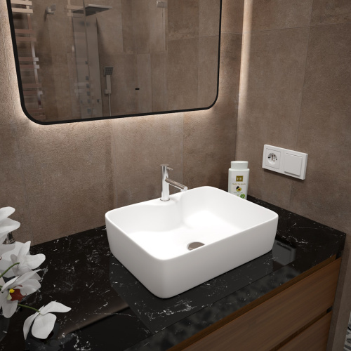 Раковина из сантехнического фарфора Teymi Helmi T50310 48х37 накладная цвет белый 1 отверстие под смеситель - фото 4