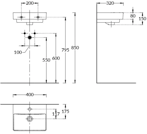 Раковина керамическая Kerama Marazzi PRO PROR.wb.40 40х32 подвесная цвет белый 1 отверстие под смеситель - фото 2
