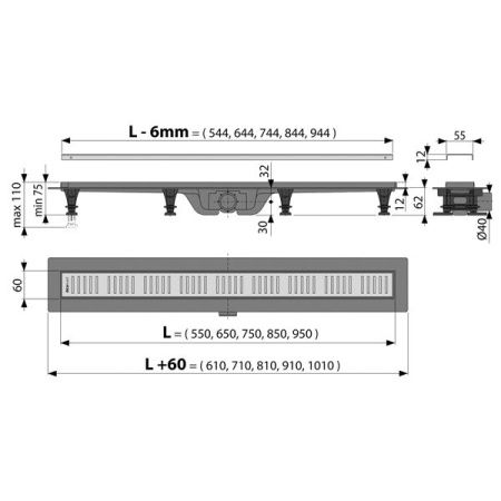 Душевой лоток Alcadrain AG100401750 хром