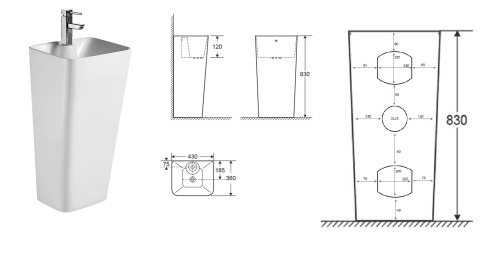 Раковина из сантехнического фарфора Cerutti SPA CT7830 43х36 напольная цвет белый 1 отверстие под смеситель - фото 3