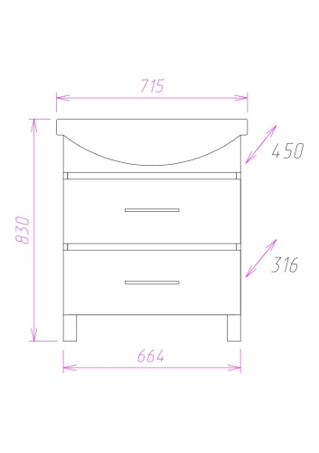 Тумба под раковину Onika Дельта 107032 66х32х68 напольная - фото 3