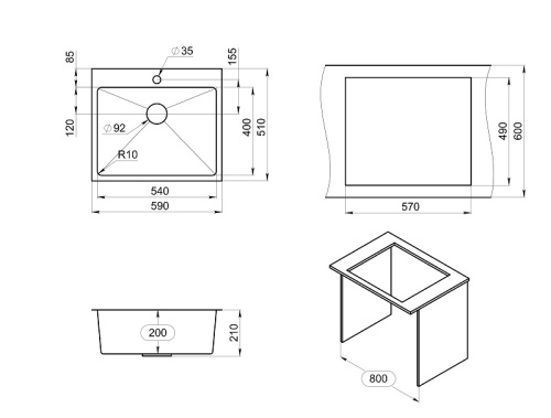 Кухонная мойка Granula 5951, ЗОЛОТО САТИН 59х51 цвет золото сатин поверхность матовая - фото 3
