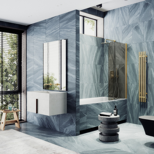 Душевая шторка на ванну Maybah Glass MGV-611-3 60х140 стекло тонированное профиль золото глянцевое ориентация универсальная - фото 2