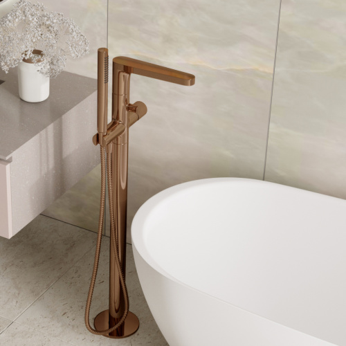 Смеситель для ванны с душем WasserKRAFT Paar 8800 8821 напольный золото розовое - фото 2